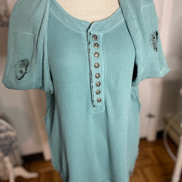 NWOT Free People Fall for you thermal Henley Aspen Sky size small - Picture 6 of 11